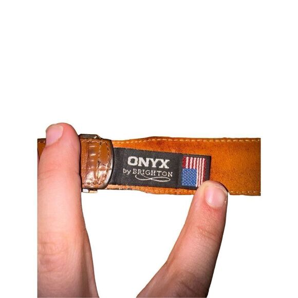 Brighton Cogniac Brown Full Grain Croc Embossed Leather Western Belt 38 - Picture 3 of 7